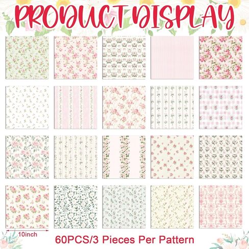 Tudomro 100 Pcs Pink Floral Fabric Squares Bundles 10 x 10 Inch Cotton Rose Quilting Fabric Pink Spring Flower Fat Quarters Printed Cloth Quilt Patchwork Material for Sewing DIY Crafts Supplies in Saudi Arabia