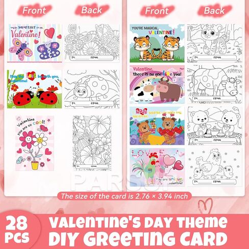 PARSUP 28 Pack DIY Valentine Painting Kit - Paintable Plaster Figurines + Coloring Cards (6 Styles) with Brushes & Paints, Classroom Exchange Gifts & Valentine Craft Party Favors for Kids in Saudi Arabia
