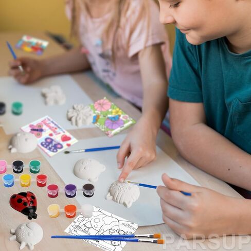 PARSUP 28 Pack DIY Valentine Painting Kit - Paintable Plaster Figurines + Coloring Cards (6 Styles) with Brushes & Paints, Classroom Exchange Gifts & Valentine Craft Party Favors for Kids in Saudi Arabia