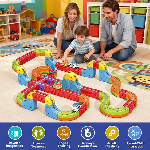 3D Infinity Track with Electric Train Set for Kids, Magnetic Monorail Cube Tracks, Magnet Railway Builder, Gravity Defying Rail Cubes Building Toy, DIY Anti-Gravity Flexible Race Track (Advanced Set) in Saudi Arabia