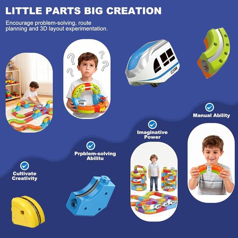 3D Infinity Track with Electric Train Set for Kids, Magnetic Monorail Cube Tracks, Magnet Railway Builder, Gravity Defying Rail Cubes Building Toy, DIY Anti-Gravity Flexible Race Track (Advanced Set) in Saudi Arabia