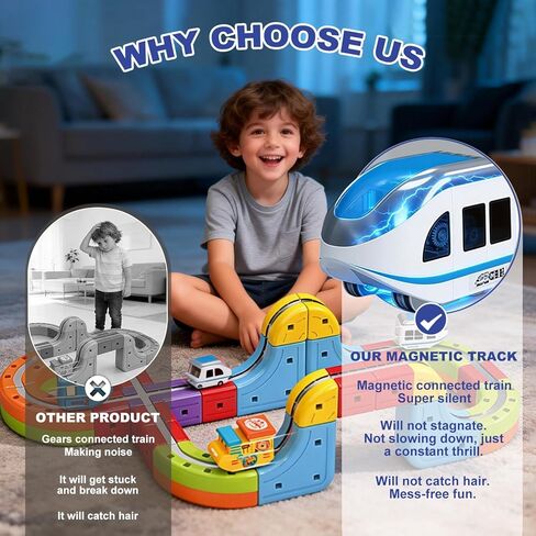 3D Infinity Track with Electric Train Set for Kids, Magnetic Monorail Cube Tracks, Magnet Railway Builder, Gravity Defying Rail Cubes Building Toy, DIY Anti-Gravity Flexible Race Track (Advanced Set) in Saudi Arabia