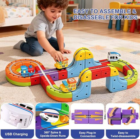 3D Infinity Track with Electric Train Set for Kids, Magnetic Monorail Cube Tracks, Magnet Railway Builder, Gravity Defying Rail Cubes Building Toy, DIY Anti-Gravity Flexible Race Track (Advanced Set) in Saudi Arabia