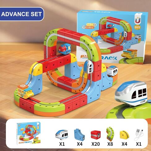 3D Infinity Track with Electric Train Set for Kids, Magnetic Monorail Cube Tracks, Magnet Railway Builder, Gravity Defying Rail Cubes Building Toy, DIY Anti-Gravity Flexible Race Track (Advanced Set) in Saudi Arabia