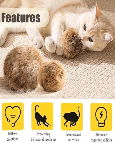 Rabbit Fur Ball Cat Toy Real Indoor Large Furry Catnip Washable Fun Chase Hair Pom Interactive Soft Fluffy Poms with Bunny Kicks Fluff Furs Rabbits Beloved by Faux and Comfortable Fuzzy Jumbo in Saudi Arabia