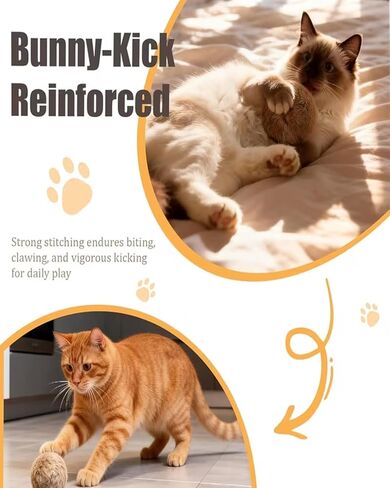 Rabbit Fur Ball Cat Toy Real Indoor Large Furry Catnip Washable Fun Chase Hair Pom Interactive Soft Fluffy Poms with Bunny Kicks Fluff Furs Rabbits Beloved by Faux and Comfortable Fuzzy Jumbo in Saudi Arabia
