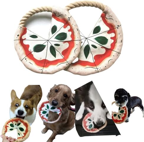 مجموعة طبق طائر للكلاب على شكل بيتزا مكونة من قطعتين مع حبل، ألعاب قرص طائر ناعمة ومتينة للعب في الأماكن المغلقة والمفتوحة، من أجل المضغ العدواني in Kuwait