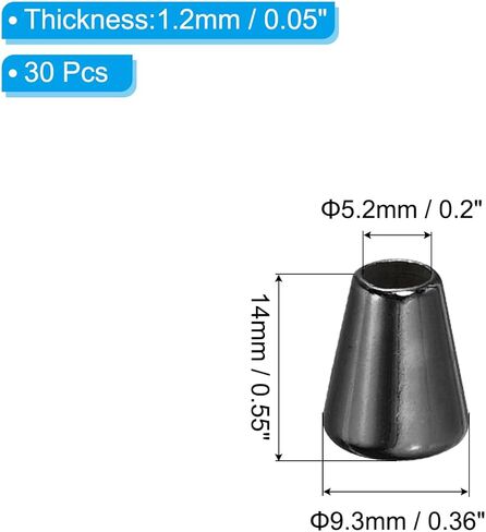 Bell Stopper Conical Cord Ends, 30 Pack Zinc Alloy Cord Rope Fastener Lock Clip for DIY Backpacks Shoelaces Bags, Dark Grey in Saudi Arabia