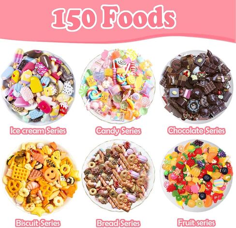 250Pcs Mini Food Miniatures Food Drinks Bottles Toys Doll House Accessories 1:12 Playset Kitchen Game Pretend Play Party Mini Things Stuff Tiny Baking Micro Hamburger Ice Cream Cake Bread in Saudi Arabia
