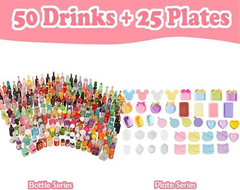 250Pcs Mini Food Miniatures Food Drinks Bottles Toys Doll House Accessories 1:12 Playset Kitchen Game Pretend Play Party Mini Things Stuff Tiny Baking Micro Hamburger Ice Cream Cake Bread in Saudi Arabia