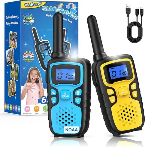 Wishouse Walkie Talkies for Kids Rechargeable Long Range,Xmas Birthday Gift for 4 5 6 7 8 9 Year Old Girls,Hiking Gear Camping Games Cool Toys with NOAA,SOS Siren,Lamp,Lanyards,Easy to Use,2 Pack in Saudi Arabia