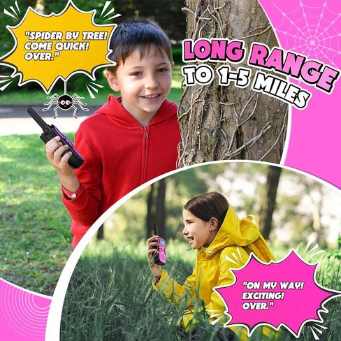 Wishouse Walkie Talkies for Kids Rechargeable Long Range,Xmas Birthday Gift for 4 5 6 7 8 9 Year Old Girls,Hiking Gear Camping Games Cool Toys with NOAA,SOS Siren,Lamp,Lanyards,Easy to Use,2 Pack in Saudi Arabia