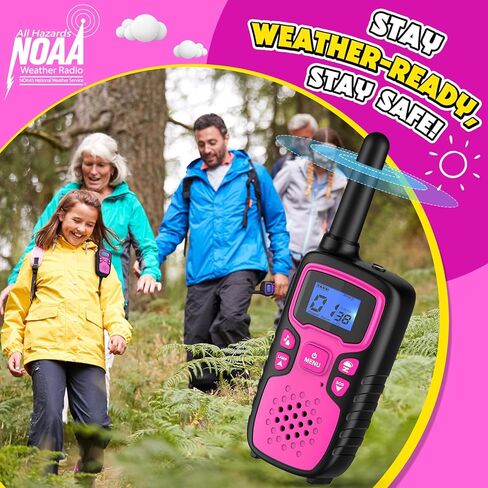 Wishouse Walkie Talkies for Kids Rechargeable Long Range,Xmas Birthday Gift for 4 5 6 7 8 9 Year Old Girls,Hiking Gear Camping Games Cool Toys with NOAA,SOS Siren,Lamp,Lanyards,Easy to Use,2 Pack in Saudi Arabia