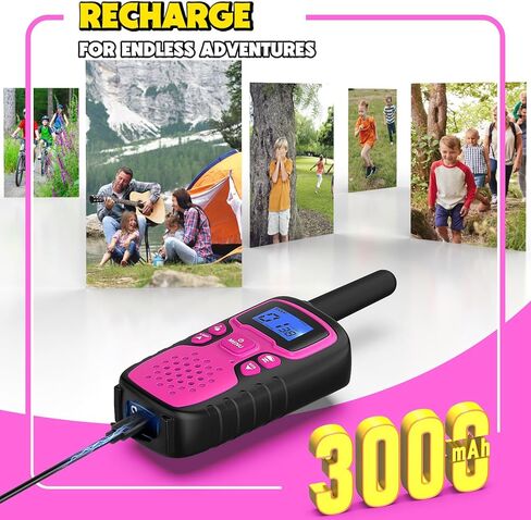 Wishouse Walkie Talkies for Kids Rechargeable Long Range,Xmas Birthday Gift for 4 5 6 7 8 9 Year Old Girls,Hiking Gear Camping Games Cool Toys with NOAA,SOS Siren,Lamp,Lanyards,Easy to Use,2 Pack in Saudi Arabia