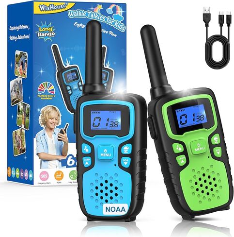 Wishouse Walkie Talkies for Kids Rechargeable Long Range,Xmas Birthday Gift for 4 5 6 7 8 9 Year Old Girls,Hiking Gear Camping Games Cool Toys with NOAA,SOS Siren,Lamp,Lanyards,Easy to Use,2 Pack in Saudi Arabia