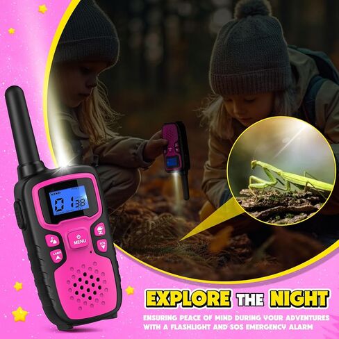 Wishouse Walkie Talkies for Kids Rechargeable Long Range,Xmas Birthday Gift for 4 5 6 7 8 9 Year Old Girls,Hiking Gear Camping Games Cool Toys with NOAA,SOS Siren,Lamp,Lanyards,Easy to Use,2 Pack in Saudi Arabia