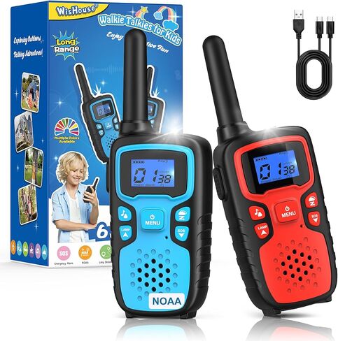 Wishouse Walkie Talkies for Kids Rechargeable Long Range,Xmas Birthday Gift for 4 5 6 7 8 9 Year Old Girls,Hiking Gear Camping Games Cool Toys with NOAA,SOS Siren,Lamp,Lanyards,Easy to Use,2 Pack in Saudi Arabia