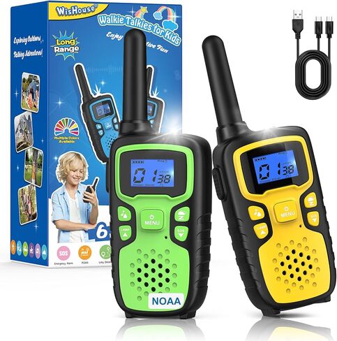 Wishouse Walkie Talkies for Kids Rechargeable Long Range,Xmas Birthday Gift for 4 5 6 7 8 9 Year Old Girls,Hiking Gear Camping Games Cool Toys with NOAA,SOS Siren,Lamp,Lanyards,Easy to Use,2 Pack in Saudi Arabia