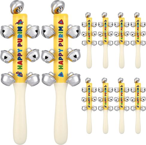 10 قطع من خشب البوريم السعيد مع أجراس الآلات الموسيقية صانعة الضوضاء لحقائب هدايا البوريم الحشو ديكورات حفلات الخشخشة للعطلات اليهودية in Kuwait