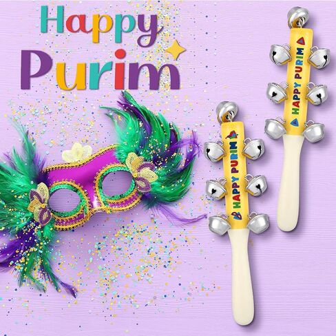 10 قطع من خشب البوريم السعيد مع أجراس الآلات الموسيقية صانعة الضوضاء لحقائب هدايا البوريم الحشو ديكورات حفلات الخشخشة للعطلات اليهودية in Kuwait