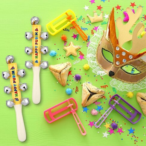 10 قطع من خشب البوريم السعيد مع أجراس الآلات الموسيقية صانعة الضوضاء لحقائب هدايا البوريم الحشو ديكورات حفلات الخشخشة للعطلات اليهودية in Kuwait