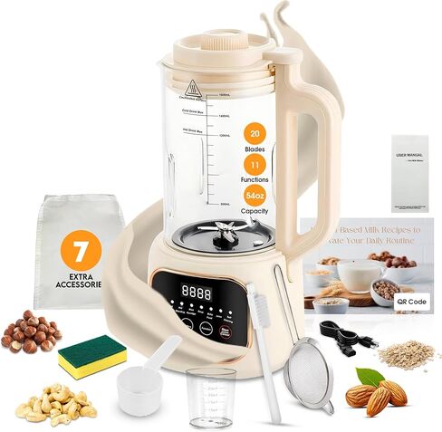 Nut Milk Maker Machine, 54oz, 11-in-1, 7 Extra Accessories, Oat & Soy Milk Maker with 20 Blades, Soybean Milk Maker, Almond Milk Maker, Soymilk Machine Maker, Nutmilk Maker Machine in Saudi Arabia