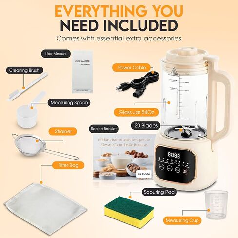 Nut Milk Maker Machine, 54oz, 11-in-1, 7 Extra Accessories, Oat & Soy Milk Maker with 20 Blades, Soybean Milk Maker, Almond Milk Maker, Soymilk Machine Maker, Nutmilk Maker Machine in Saudi Arabia