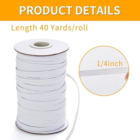 XKDOUS Elastic Band for Sewing, 1/4 Inch 40 Yards White Knit Elastic Bands High Elastic Cord for Sewing Waistband and Pants Waist in Kuwait