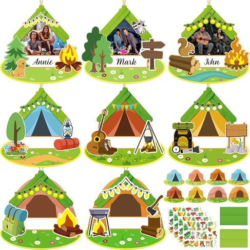 Moon Boat 32 Sets Camping Craft Wood Picture Frame Kit - DIY Camp Hanging Bulk for Summer Classroom School VBS Activities Party Favor Supplies in Kuwait