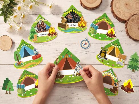 Moon Boat 32 Sets Camping Craft Wood Picture Frame Kit - DIY Camp Hanging Bulk for Summer Classroom School VBS Activities Party Favor Supplies in Kuwait
