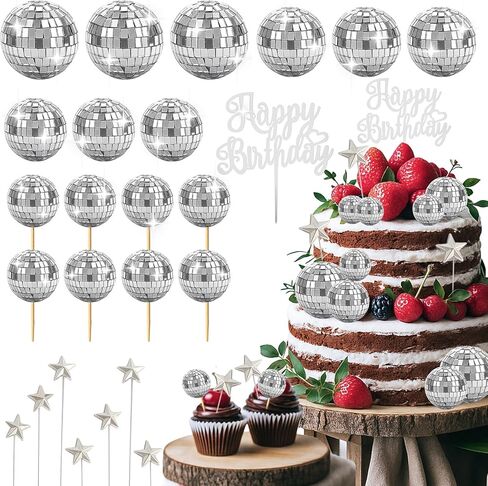 28 Pcs Disco Ball Cupcake Toppers | Retro 1970s Disco Ball Cake Topper for Birthday, Party & Event Decorations | Shiny Glittery Disco Ball Decor for Cake, Cupcakes, and More in Saudi Arabia