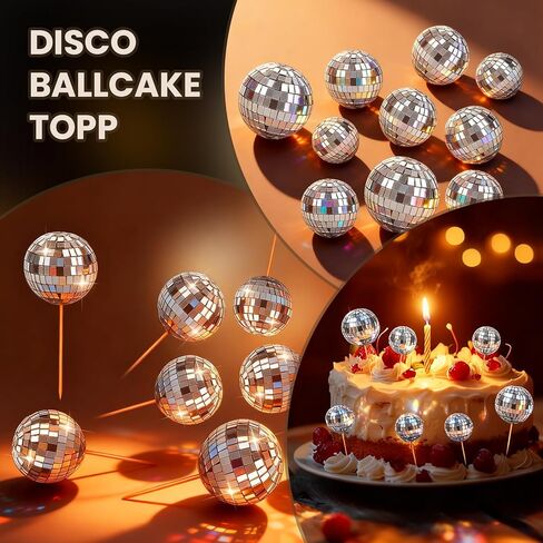 28 Pcs Disco Ball Cupcake Toppers | Retro 1970s Disco Ball Cake Topper for Birthday, Party & Event Decorations | Shiny Glittery Disco Ball Decor for Cake, Cupcakes, and More in Saudi Arabia
