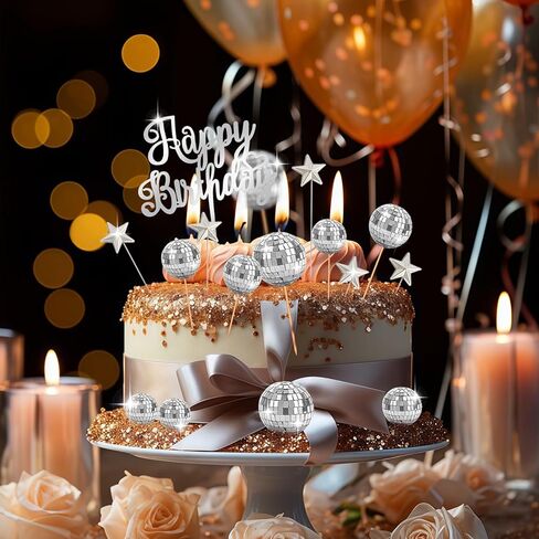 28 Pcs Disco Ball Cupcake Toppers | Retro 1970s Disco Ball Cake Topper for Birthday, Party & Event Decorations | Shiny Glittery Disco Ball Decor for Cake, Cupcakes, and More in Saudi Arabia