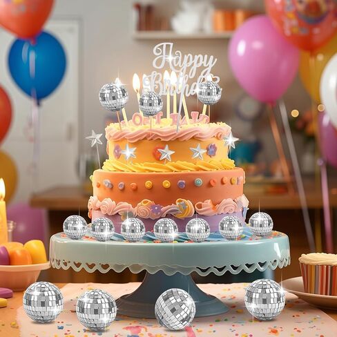 28 Pcs Disco Ball Cupcake Toppers | Retro 1970s Disco Ball Cake Topper for Birthday, Party & Event Decorations | Shiny Glittery Disco Ball Decor for Cake, Cupcakes, and More in Saudi Arabia