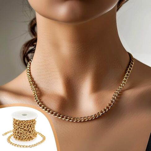 سلسلة ذهبية بطول 16.4 قدم للحرف اليدوية، بكرة سلسلة ذهبية، سلاسل كبح ألومنيوم مطلية بالذهب 10 × 6.5 مم، بكرة ربط ملتوية لصنع المجوهرات in Kuwait