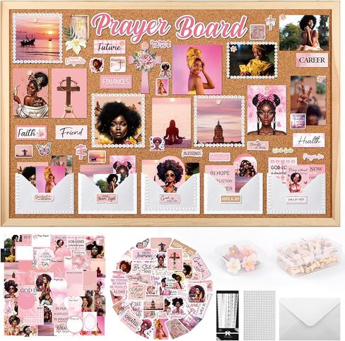 مجموعة لوحة الصلاة للنساء السود - لوازم ملصقات لوحة الصلاة Vemfare مع دبابيس مغلف وبطاقات اقتباسات آية الكتاب المقدس، ملصقات سجل القصاصات التحفيزية الوردية، لوازم دراسة الكتاب المقدس (لا تشمل اللوحة) in Kuwait