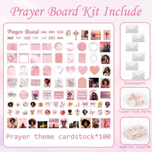 مجموعة لوحة الصلاة للنساء السود - لوازم ملصقات لوحة الصلاة Vemfare مع دبابيس مغلف وبطاقات اقتباسات آية الكتاب المقدس، ملصقات سجل القصاصات التحفيزية الوردية، لوازم دراسة الكتاب المقدس (لا تشمل اللوحة) in Kuwait