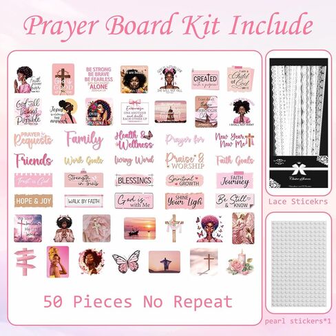 مجموعة لوحة الصلاة للنساء السود - لوازم ملصقات لوحة الصلاة Vemfare مع دبابيس مغلف وبطاقات اقتباسات آية الكتاب المقدس، ملصقات سجل القصاصات التحفيزية الوردية، لوازم دراسة الكتاب المقدس (لا تشمل اللوحة) in Kuwait