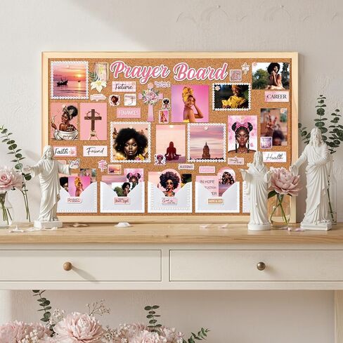 مجموعة لوحة الصلاة للنساء السود - لوازم ملصقات لوحة الصلاة Vemfare مع دبابيس مغلف وبطاقات اقتباسات آية الكتاب المقدس، ملصقات سجل القصاصات التحفيزية الوردية، لوازم دراسة الكتاب المقدس (لا تشمل اللوحة) in Kuwait