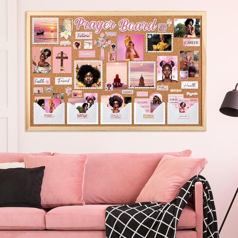 مجموعة لوحة الصلاة للنساء السود - لوازم ملصقات لوحة الصلاة Vemfare مع دبابيس مغلف وبطاقات اقتباسات آية الكتاب المقدس، ملصقات سجل القصاصات التحفيزية الوردية، لوازم دراسة الكتاب المقدس (لا تشمل اللوحة) in Kuwait