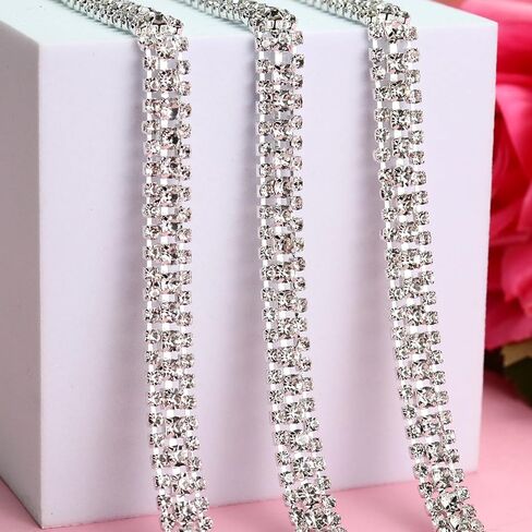 3 Rows Crystal Rhinestone Chain Trim for Crafts, Crystal Rhinestone Close Chain for Jewelry Making, Wedding, Clothes, Gold Base with AB Rhinestones (2 Yards) in Saudi Arabia