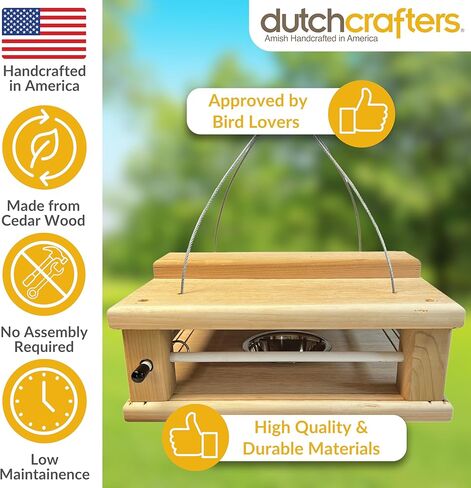 DutchCrafters Cedar Wood Covered Hanging Bluebird Feeder for Mealworms with Food Cup, Enclosed Wooden Dried Mealworm Feeder for Bluebirds for Outdoors in Saudi Arabia