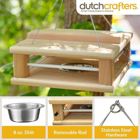 DutchCrafters Cedar Wood Covered Hanging Bluebird Feeder for Mealworms with Food Cup, Enclosed Wooden Dried Mealworm Feeder for Bluebirds for Outdoors in Saudi Arabia
