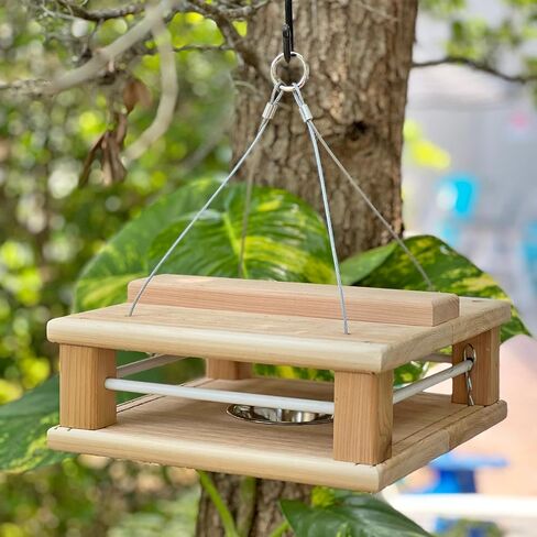DutchCrafters Cedar Wood Covered Hanging Bluebird Feeder for Mealworms with Food Cup, Enclosed Wooden Dried Mealworm Feeder for Bluebirds for Outdoors in Saudi Arabia