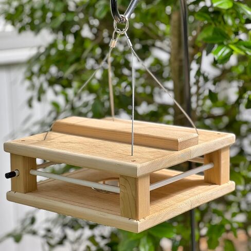 DutchCrafters Cedar Wood Covered Hanging Bluebird Feeder for Mealworms with Food Cup, Enclosed Wooden Dried Mealworm Feeder for Bluebirds for Outdoors in Saudi Arabia