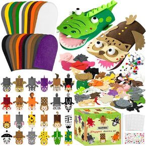 WATINC 24Pcs Hand Puppet Making Kit for Kids Large Medium Art Craft Felt Sock Puppet Creative DIY Make Your Own Puppets Pipe Cleaners Pompoms Storytelling Role Play Party Supplies Gift for Girls Boys in Saudi Arabia