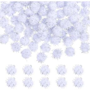 100 Pcs Glitter Tinsel Pom Poms White Pompoms Sparkle White Pom Poms for Crafts Making, Cat, Christmas Party Decoration (1.5cm in Diameter) in Kuwait