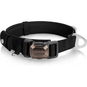 Dog Collar with Magnetic Quick Release Buckles,Adjustable Nylon Dog Collar with Tracker Pocket for AirTag, Soft Padded for Medium Large Dogs (Orange, Medium) in Kuwait