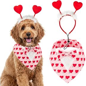 عيد الحب القلب الأحمر مع الحب السهم نمط الكلب قابل للتعديل أغطية الرأس الحمراء مع زغب الأبيض موضوع عيد الحب جرو زي مجموعة ملابس عطلة رومانسية للقطط والكلاب S in Kuwait