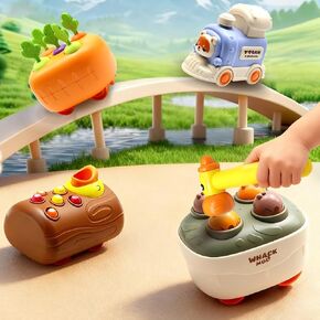 ألعاب سيارات اضغط وانطلق، مجموعة قطار للأطفال مع Whack-A-Mole، ودودة نقار الخشب، لعبة حصاد الجزر، شاحنات سباق السيارات لألعاب السفر للأطفال الصغار، هدية عيد ميلاد للأولاد والبنات in Kuwait